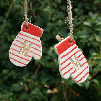 Personalised Ceramic Mitten Christmas Tree Decorations, 2 of 3