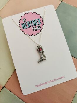 Silver And Pink Cowboy Boot Charm Necklace / Cowgirl Jewellery / Disco Western Gift / Nashville Bachelorette Accessory / Rodeo Statement, 3 of 11