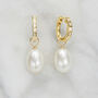 Diamond Style Baguette Pearl Drop Hoop Earrings, thumbnail 6 of 11