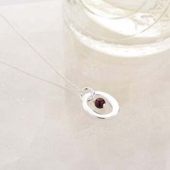 Halo Birthstone Necklace Garnet January In Silver, 3 of 6