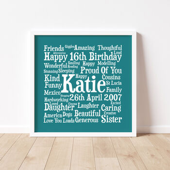 Birthday Personalised 16th Word Art Gift, 3 of 4