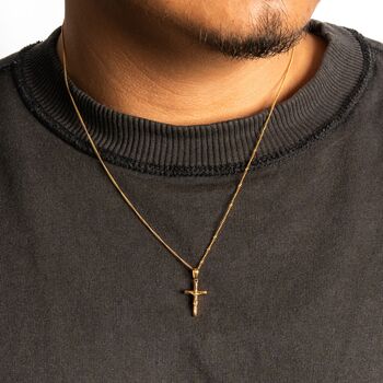 Gold Mini Crucifix Cross Pendant Chain For Men, 9 of 12