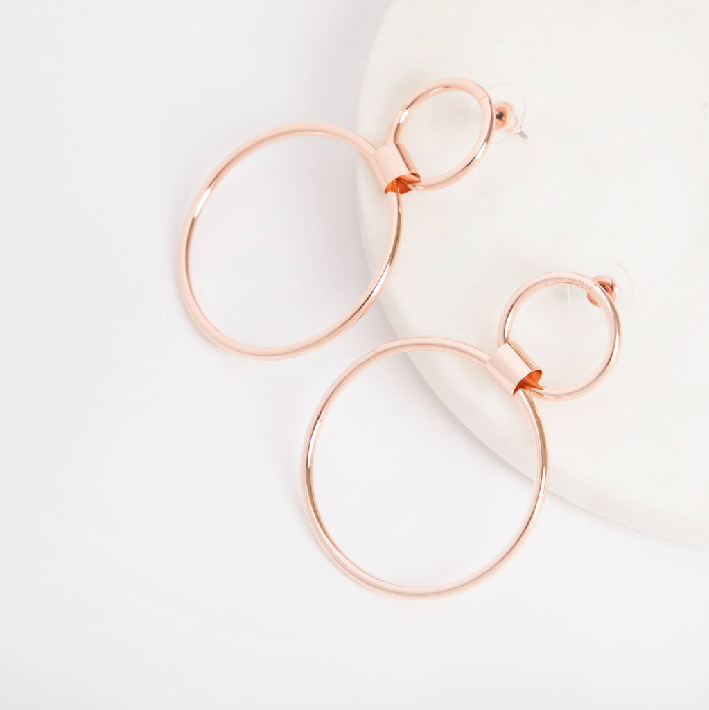 Linked Double Hoop Drop Earrings In Colours By Brand X