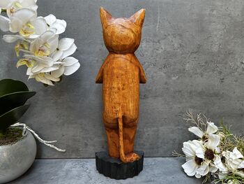 32cm Handcarved Yoga Cat Wooden Ornament Gift Decor, 12 of 12