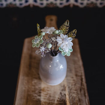 Grey Glitter Glass Flowers With Grey Ceramic Vase, 7 of 10
