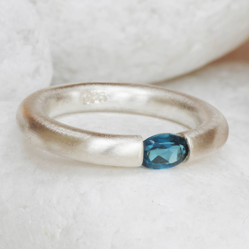 Satin Silver Birthstone Ring By Anthony Blakeney