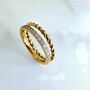 18k Gold Plated Tarnishfree Gem And Twisted Rope Double Band Ring, thumbnail 3 of 5