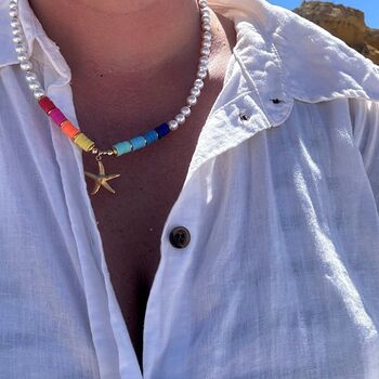 Beach Beaded Rainbow Starfish Necklace, 6 of 7