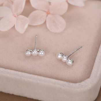 Natural Pearl Trio Stud Earrings In Sterling Silver, 2 of 12