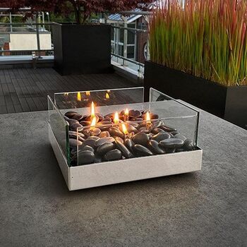 Table Top Fire Pit Steel Square With Stones And Wicks, 2 of 6