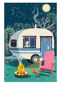 Cosy Caravan And Dog Outdoors Blank Card, 2 of 4