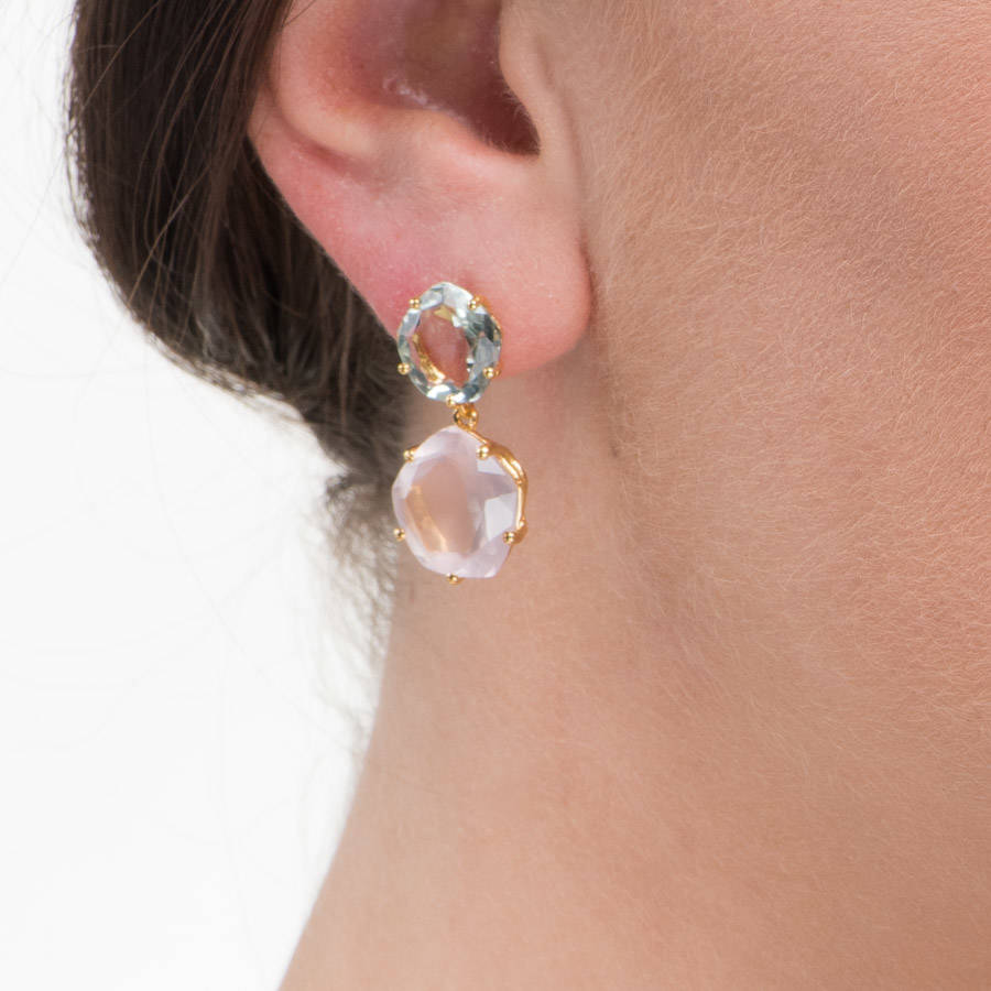 18ct Gold Vermeil Green Amethyst Rose Quartz Earrings