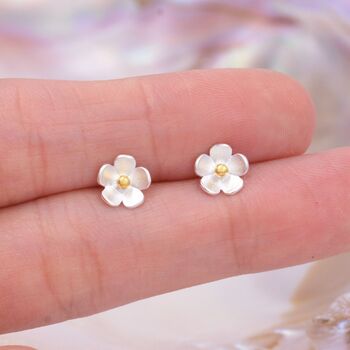 Sterling Silver Forget Me Not Flower Stud Earrings, 2 of 12