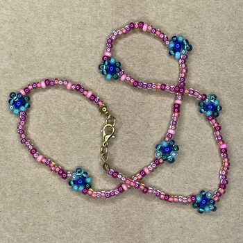 Pink And Blue Beaded Daisy Choker, 2 of 6
