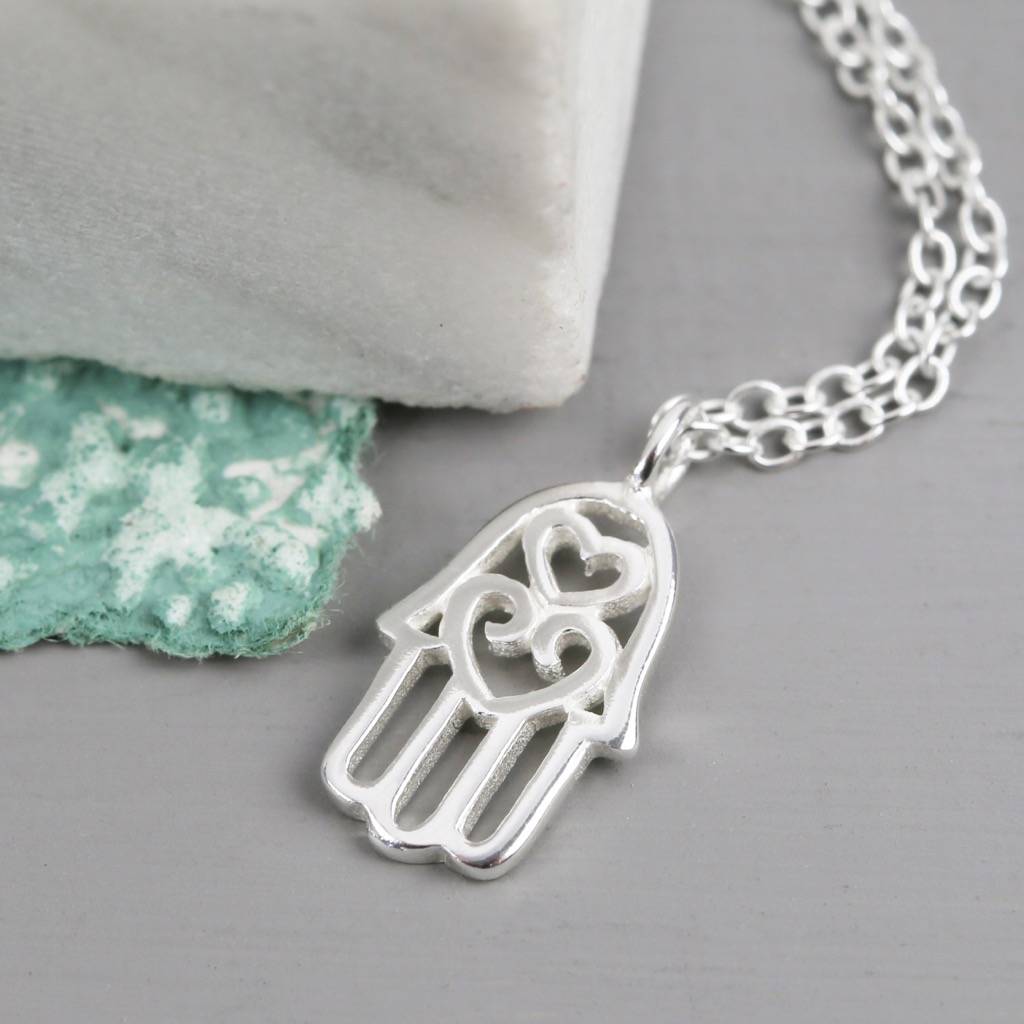 Sterling Silver Heart Hamsa Hand Necklace By Lisa Angel