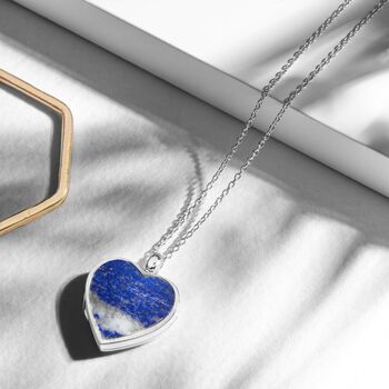Lapis Lazuli Modern Heart Locket – Solid Silver, 5 of 9