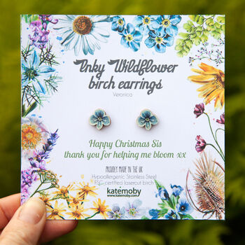 Christmas Personalised Wildflower Birch Stud Earrings, 5 of 12