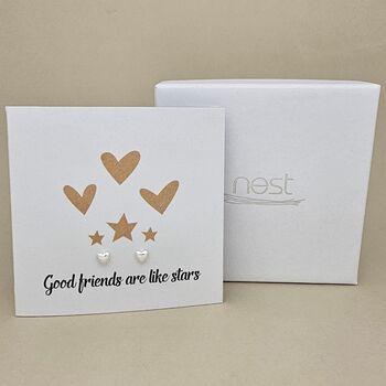Boxed 'Good Friends' Heart Stud Earrings Card, 2 of 3