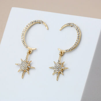 Sparkly Crescent Moon And Star Drop Earrings, 6 of 6