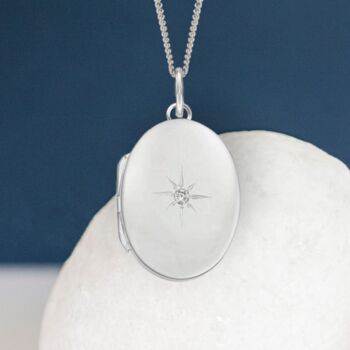 Personalised Large Star Oval Locket In Sterling Silver, 2 of 12