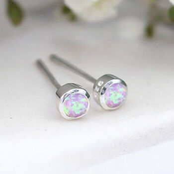 Mini Sterling Silver Candy Pink Opal Stud Earrings, 4 of 12