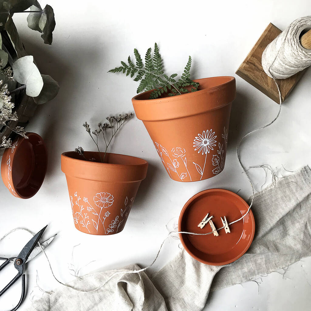Hand Painted Terracotta Plant Pot By Lara Vinck Designs