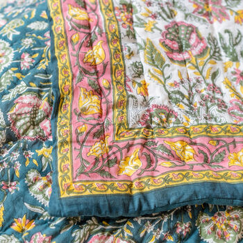 Handcrafted Floral Cotton Bedspread Boho Quilt, 5 of 8