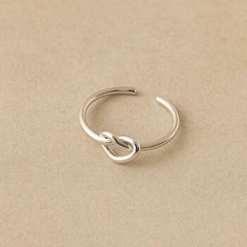 Sterling Silver Adjustable Heart Knot Ring, 4 of 8
