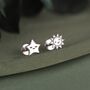 Sterling Silver Sun And Star 16 G Flat Back Labret Earrings, thumbnail 1 of 12