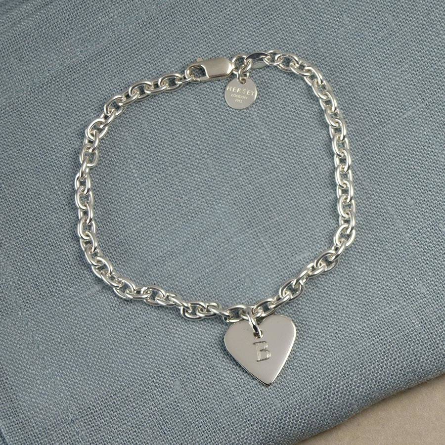 Solid Sterling Silver Initial Heart Charm Bracelet By Hersey