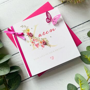 Handmade Name Birthday Card, With Floral Letter, 3 of 4