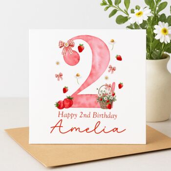Personalised Strawberry Birthday Card, Age One To Five Girl Birthday Card, 2 of 5