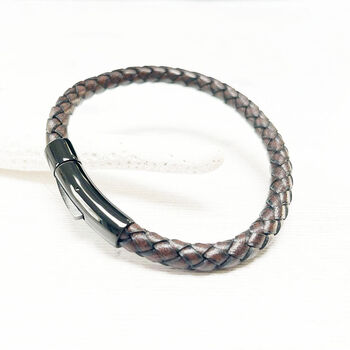 Braided Cowhide And Stainless Steel Bracelet Gift For Him, 6 of 11