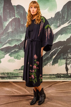 Wisteria And Chrysanthemum Black And Pink Embroidered Long Kimono, 7 of 12