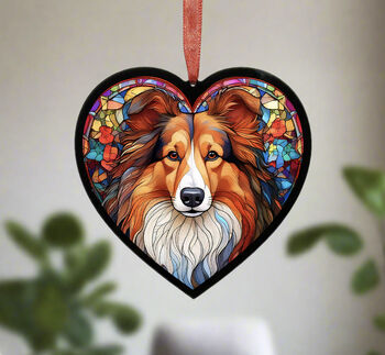Rough Collie Stained Glass Effect Heart Suncatcher, 3 of 5