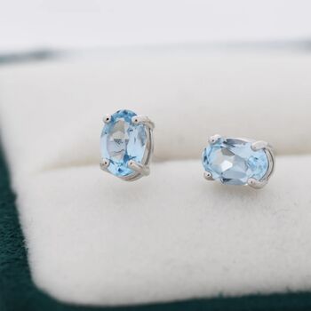 Natural Blue Topaz Stud Earrings Sterling Silver, 3 of 11