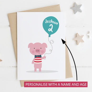 Cute Pig Personalised Birthday Age Card For Children, 3 of 6