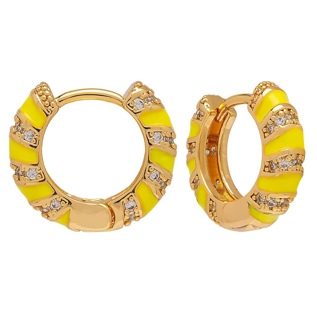 Neon Yellow Twisted Cubic Zirconia Huggie Hoop Earrings, 1 of 1