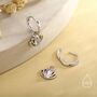 Lotus Flower Huggie Hoop Earrings With Lab Moonstone In Sterling Silver, thumbnail 3 of 11