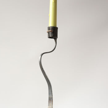 11th Anniversary Gift Tall Steel Elegant Taper Candle Holder. Hand Shaped Curved Handle Design, 6 of 11