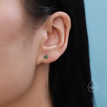 Sterling Silver Cz Trio Flower Threader Earrings, 8 of 11