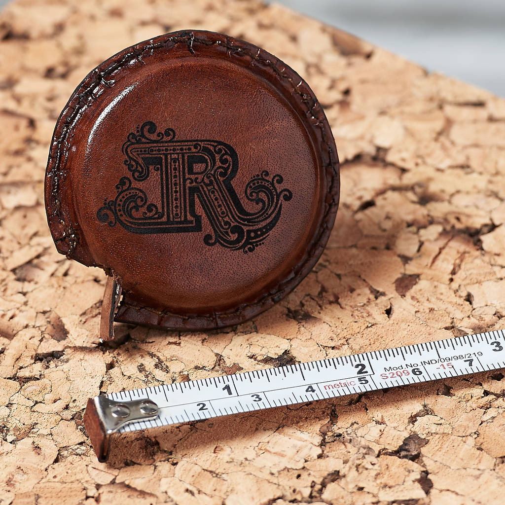personalised leather tape measure by ginger rose