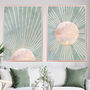 Two Boho Sun Green Gold Bohemian Wall Art Prints, thumbnail 3 of 4