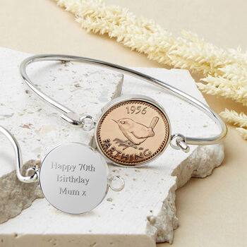 Farthing 1956 70th Birthday Coin Bangle Bracelet, 3 of 10