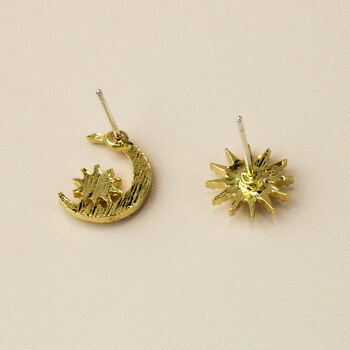 Asymmetrical Crystal Moon And Star Stud Earrings, 6 of 7