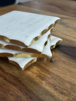 Marble Set Of Four Coasters Square Gold Outlines, 9 of 12