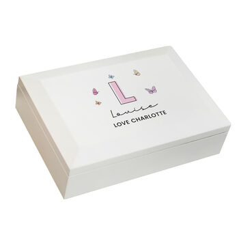 Personalised Butterfly Initial Wooden Jewellery Box, 6 of 6