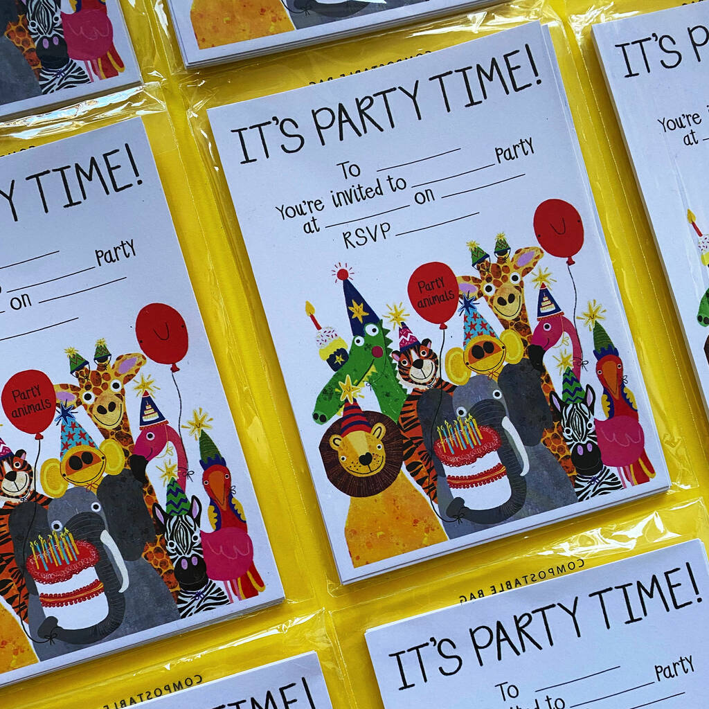 Pack Of 10 Animal Party Invites, 1 of 5