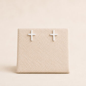 Sterling Silver Cross Stud Earrings, 3 of 4