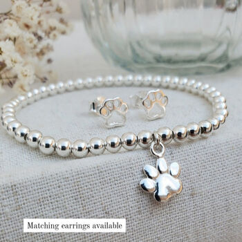 Sterling Silver Personalised Dog Paw Charm Stretch Bracelet, 6 of 11
